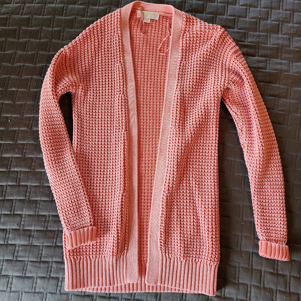 Michael Kors distressed coral pink cardigan. Size XS